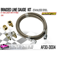 AEROFLOW STAINLESS STEEL BRAIDED LINE GAUGE KIT -3AN , 4FT HOSE WITH 4 FITTINGS