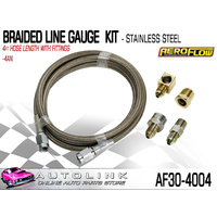 AEROFLOW STAINLESS STEEL BRAIDED LINE GAUGE KIT -4AN x 4FT HOSE WITH 4 FITTINGS