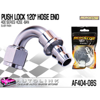 AEROFLOW PUSH LOCK 120° HOSE END -8AN FOR 400 SERIES HOSE - SILVER FINISH