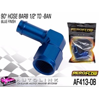 AEROFLOW 90° HOSE BARB 1/2" TO -8AN BLUE FINISH ( AF413-08 )
