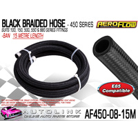 AEROFLOW AF450-08-15M BLACK BRAIDED LIGHT WEIGHT HOSE -8AN 450 SERIES 15 METRE