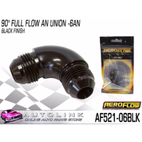 AEROFLOW 90° FULL FLOW AN UNION -6AN BLACK FINISH ( AF521-06BLK )
