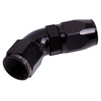 AEROFLOW ONE PIECE FULL FLOW SWIVEL 45° HOSE END -8AN BLACK FINISH 550 SERIES