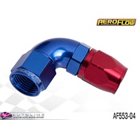 AEROFLOW RED/BLUE ONE PIECE CUTTER FULL FLOW SWIVEL 90° HOSE END -4AN AF553-04