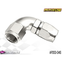 AEROFLOW SILVER ONE PIECE CUTTER FULL FLOW SWIVEL 90° HOSE END -4AN AF553-04S