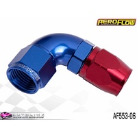 AEROFLOW RED/BLUE ONE PIECE CUTTER FULL FLOW SWIVEL 90° HOSE END -6AN AF553-06