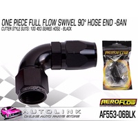 AEROFLOW BLACK ONE PIECE CUTTER FULL FLOW SWIVEL 90° HOSE END -6AN AF553-06BLK