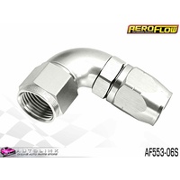AEROFLOW SILVER ONE PIECE CUTTER FULL FLOW SWIVEL 90° HOSE END -6AN AF553-06S