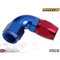 AEROFLOW RED/BLUE ONE PIECE CUTTER FULL FLOW SWIVEL 90° HOSE END -8AN AF553-08