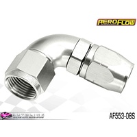 AEROFLOW SILVER ONE PIECE CUTTER FULL FLOW SWIVEL 90° HOSE END -8AN AF553-08S