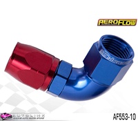 AEROFLOW RED/BLUE ONE PIECE CUTTER FULL FLOW SWIVEL 90° HOSE END -10AN AF553-10