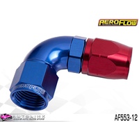 AEROFLOW RED/BLUE ONE PIECE CUTTER FULL FLOW SWIVEL 90° HOSE END -12AN AF553-12 