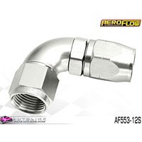 AEROFLOW SILVER ONE PIECE CUTTER FULL FLOW SWIVEL 90° HOSE END -12AN AF553-12S 