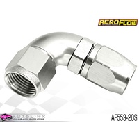 AEROFLOW SILVER ONE PIECE CUTTER FULL FLOW SWIVEL 90° HOSE END -20AN AF553-20S