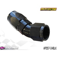 AEROFLOW BLACK ONE PIECE FULL FLOW SWIVEL 30° HOSE END -04AN AF557-04BLK