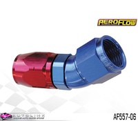 AEROFLOW RED/BLUE ONE PIECE FULL FLOW SWIVEL 30° HOSE END -06AN AF557-06