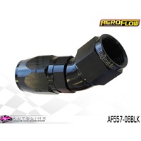 AEROFLOW BLACK ONE PIECE FULL FLOW SWIVEL 30° HOSE END -06AN AF557-06BLK