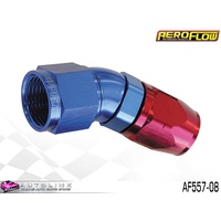 AEROFLOW RED/BLUE ONE PIECE FULL FLOW SWIVEL 30° HOSE END -08AN AF557-08