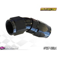 AEROFLOW BLACK ONE PIECE FULL FLOW SWIVEL 30° HOSE END -08AN AF557-08BLK