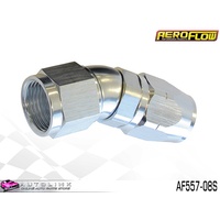 AEROFLOW SILVER ONE PIECE FULL FLOW SWIVEL 30° HOSE END -08AN AF557-08S 