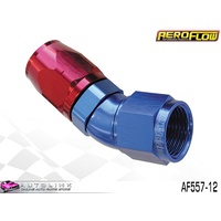 AEROFLOW RED/BLUE ONE PIECE FULL FLOW SWIVEL 30° HOSE END -12AN AF557-12