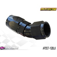 AEROFLOW BLACK ONE PIECE FULL FLOW SWIVEL 30° HOSE END -12AN AF557-12BLK