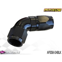 AEROFLOW BLACK ONE PIECE FULL FLOW SWIVEL 60° HOSE END -4AN AF558-04BLK