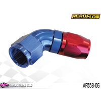 AEROFLOW RED/BLUE ONE PIECE CUTTER FULL FLOW SWIVEL 60° HOSE END -6AN AF558-06