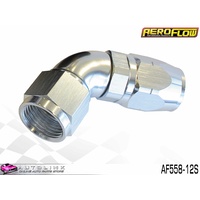 AEROFLOW SILVER ONE PIECE CUTTER FULL FLOW SWIVEL 60° HOSE END -12AN AF558-12S