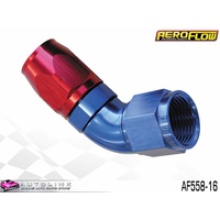 AEROFLOW RED/BLUE ONE PIECE CUTTER FULL FLOW SWIVEL 60° HOSE END -16AN AF558-16