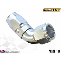 AEROFLOW SILVER ONE PIECE CUTTER FULL FLOW SWIVEL 60° HOSE END -16AN AF558-16S