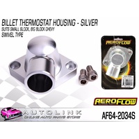 AEROFLOW BILLET THERMOSTAT HOUSING SILVER FOR SMALL & BIG BLOCK CHEV V8 SWIVEL