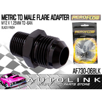 AEROFLOW FLARE ADAPTER METRIC TO MALE M12 X 1.25MM TO -6AN ( AF730-06BLK )