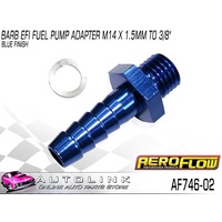 AEROFLOW BARB EFI FUEL PUMP ADAPTER M14 x 1.5mm TO 3/8" BLUE AF746-02