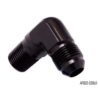 AEROFLOW BLACK MALE FLARE 90° ADAPTER 1/8 NPT TO -3AN AF822-03BLK
