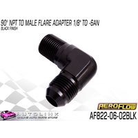 AEROFLOW MALE FLARE 90° ADAPTER 1/8 NPT TO -6AN BLACK AF822-06-02BLK 