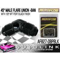 AEROFLOW 45° MALE FLARE UNION -8AN WITH 1/8" NPT PORT (BLACK FINISH) 