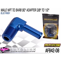 AEROFLOW MALE NPT TO BARB - 90° ADAPTER 3/8" TO 1/2" BLUE FINISH ( AF842-08 )
