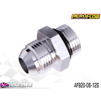 AEROFLOW STRAIGHT MALE FLARE ADAPTER -12 ORB TO -6AN SILVER FINISH AF920-06-12S 