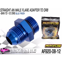 AEROFLOW STRAIGHT AN MALE FLARE ADAPTER TO ORB -8AN TO -12 ORB BLUE AF920-08-12