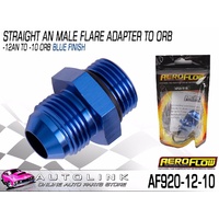 AEROFLOW STRAIGHT AN MALE FLARE ADAPTER TO ORB -12AN TO -10 ORB BLUE AF920-12-10