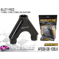 AEROFLOW BILLET Y-PIECE 1x FEMALE -10 ORB 2x FEMALE -8AN BLACK AF939-08-10BLK