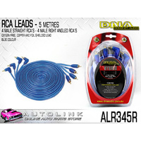 DNA 5 METRE HYBRID RCA LEAD - 4 STRAIGHT TO 4 RIGHT ANGLE CONNECTORS ( BLUE )