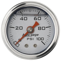 AUTOMETER FUEL PRESSURE GAUGE 1-1/2" LIQUID FILLED SILVER DIAL 0-100 PSI 2180