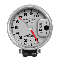 Autometer AU3910 Sport Comp Silver Tachometer 5″ with Adjustable Redline Pointer