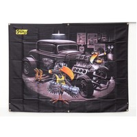 CROW CAMS HOTROD GARAGE WITH BIRDS GARAGE PRINT SIZE 1500 x 1100mm ( BANNER ) 