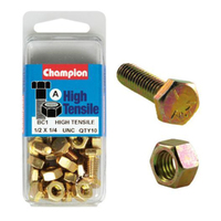 Champion Fasteners BC1 High Tensile UNC Bolts & Nuts 1/4 x 1/2 inch Pack of 10