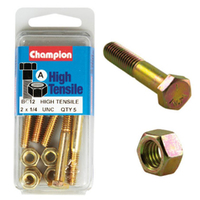 Champion Fasteners BC12 High Tensile UNC Bolts & Nuts 1/4 x 2 inch Pack of 5