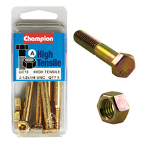 Champion Fasteners BC13 High Tensile UNC Bolts & Nuts 1/4 x 2-1/2 inch Pack of 5