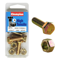 Champion Fasteners BC17 High Tensile UNC Bolts & Nuts 5/16 x 1 inch Pack of 5